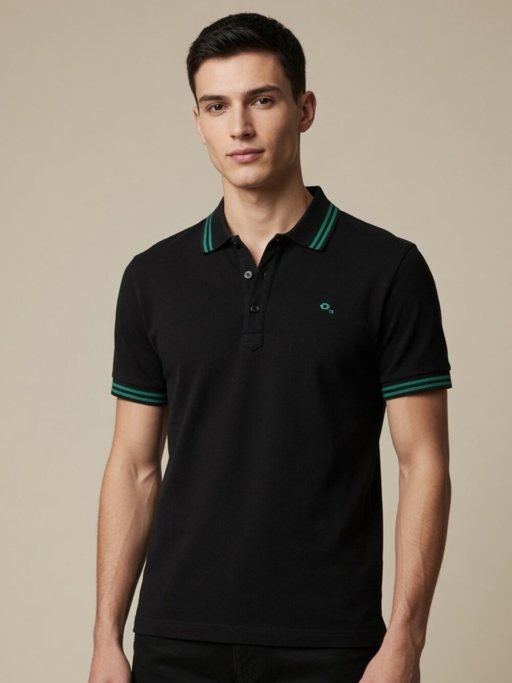 *Diesel Black Polo Shirt Green Trim Logo Slim Fit Short Sleeve Men’s Medium 0578